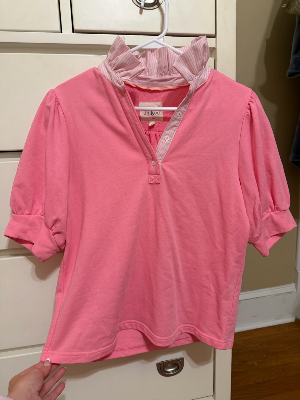Umgee Pink Ruffle Collar Top